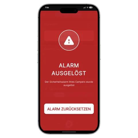 Smartphone mit einer CamperGuard Warnmeldung