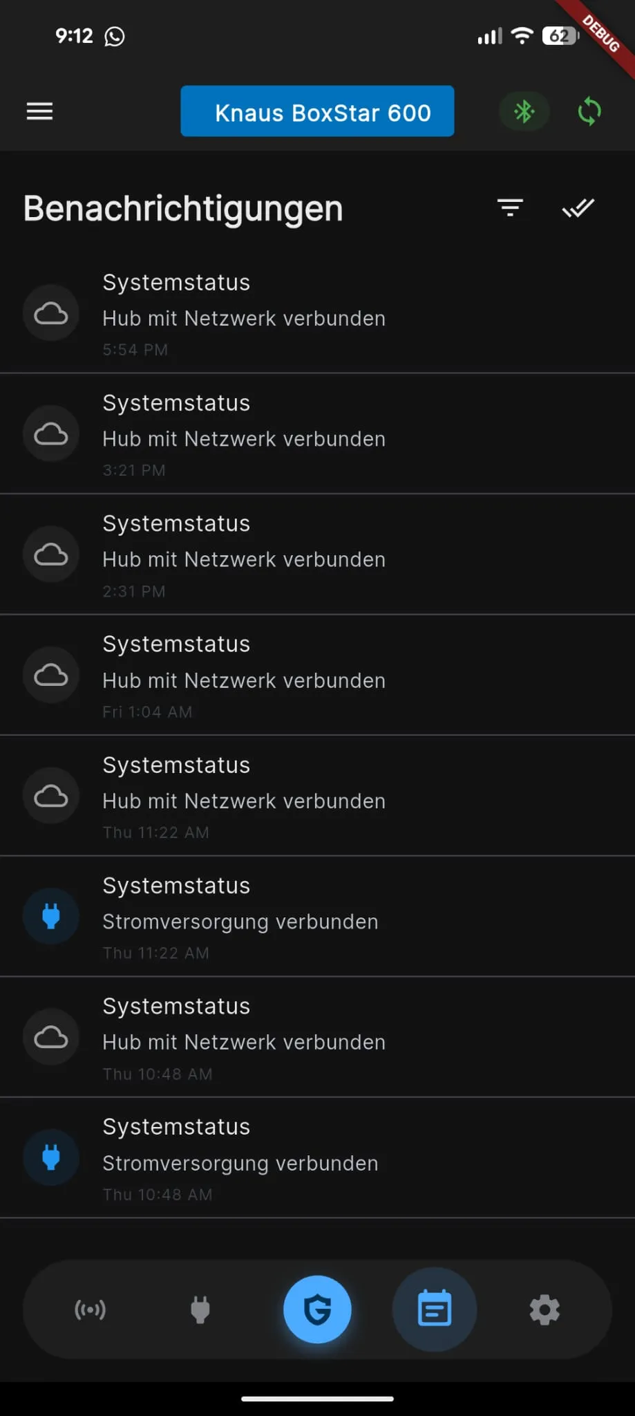 CamperGuard App mit Benachrichtigungsverlauf
