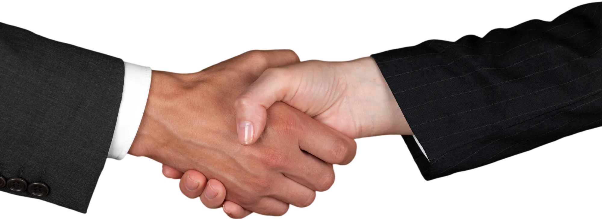 Zwei Personen reichen sich als Zeichen einer Partnerschaft die Hand