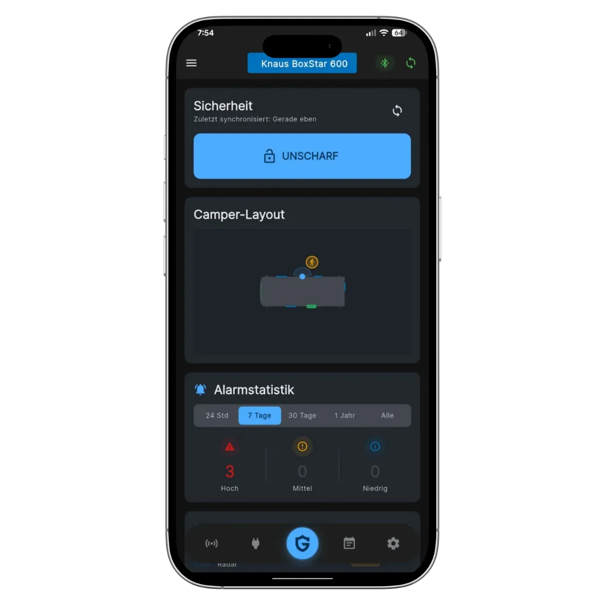 Smartphone mit der CamperGuard App