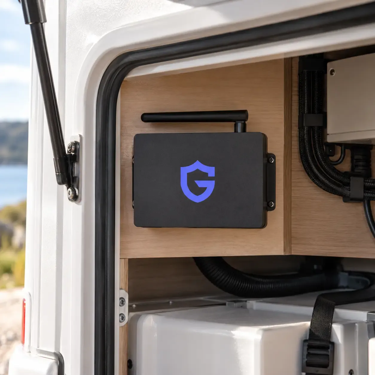 Konzeptdarstellung einer montierten Zentrale im Technikfach eines Wohnmobils
