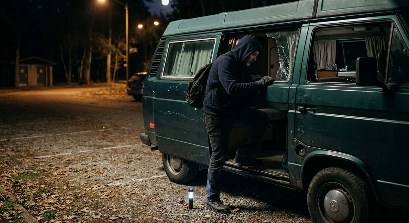 Camper mit klassischem, zu spätem Alarmsystem
